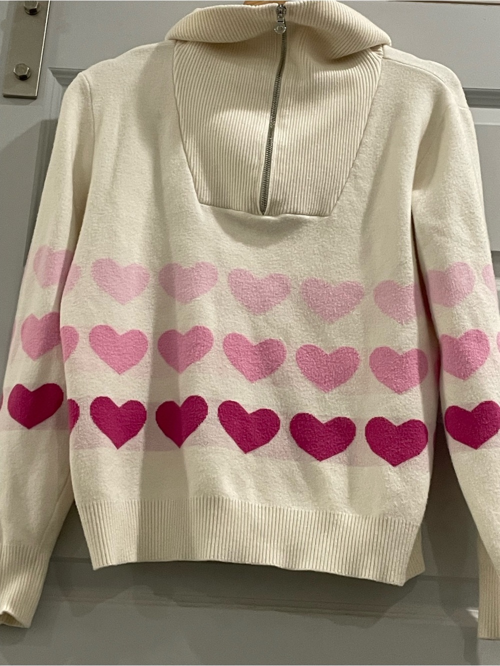 Beach Riot Ivory Monterey Quarter-Zip Sweater/ Pink Heart/Anthropologie/SML